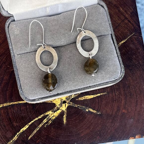 Vintage Green Labradorite Earrings Sterling Silver - Picture 5 of 8